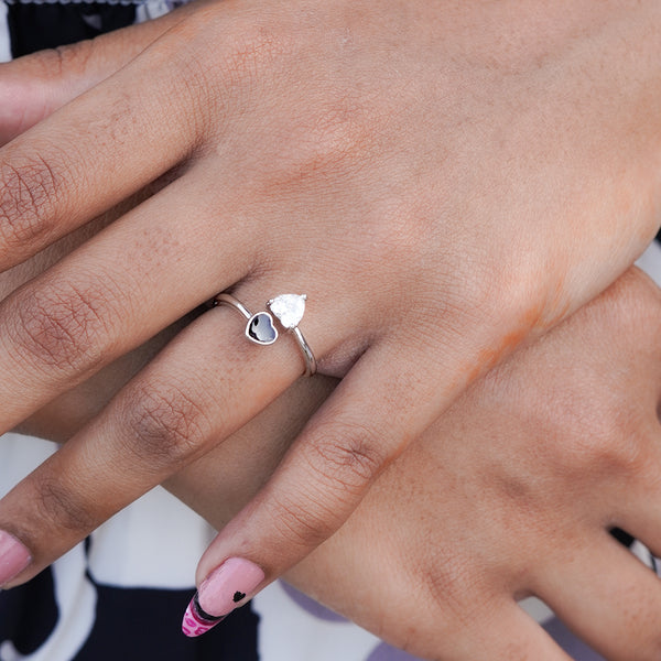 Black White Heart Ring